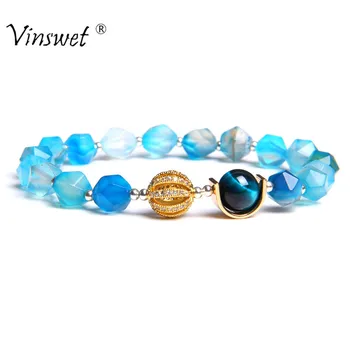 

Luxury Women Men Bracelets Natural Stone Bracelets for Men Women King Queen Crown Bracelet Jewelry Homme Yoga Bracelet Gift