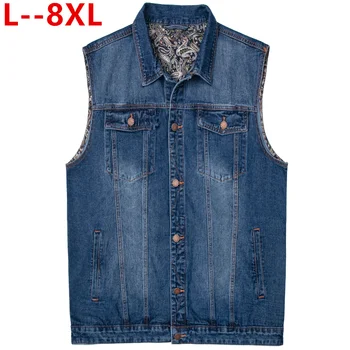 

plus 10XL 8XL 6XL 5XL 2019 Men Denim Vests Men's Sleeveless Cowboy Jackets Male Vintage Retro Casual Vest Chubby Man Waistcoat