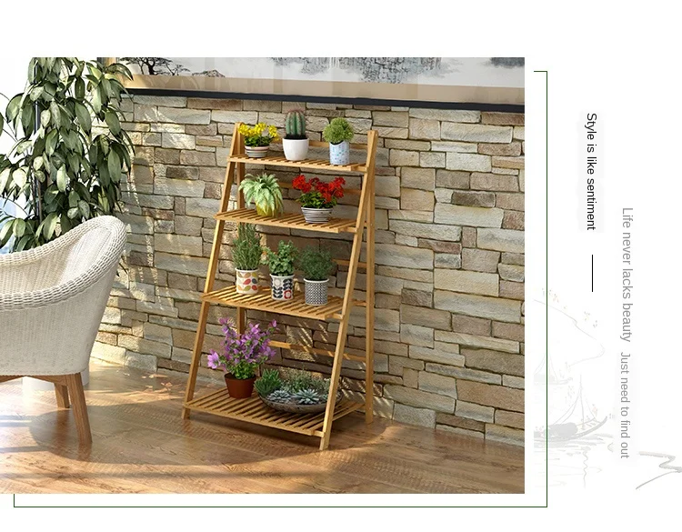 Bamboo Wooden 4 Layer Flower Stand Plant Pot Stand Flower Shelf