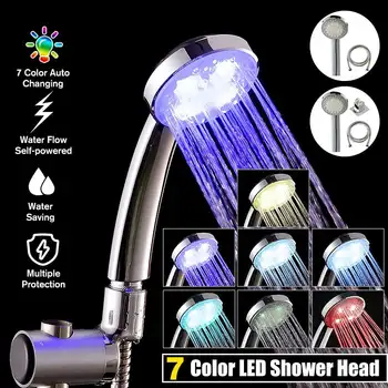 

7 Colors Changing LED Shower Head Handheld Automatic Rainfall Waterfall Shower Head RGB Lights With 1.5M Hose Base