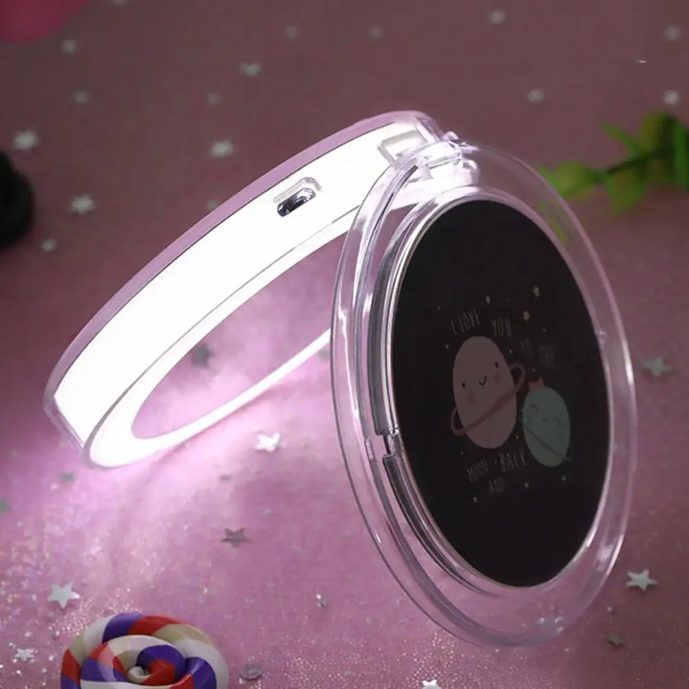 

LED Mini Makeup Mirror Hand Held Fold Small Portable Micro USB Connect Cable Chargeableable Cosmetic Mirror LED Light UpPortable