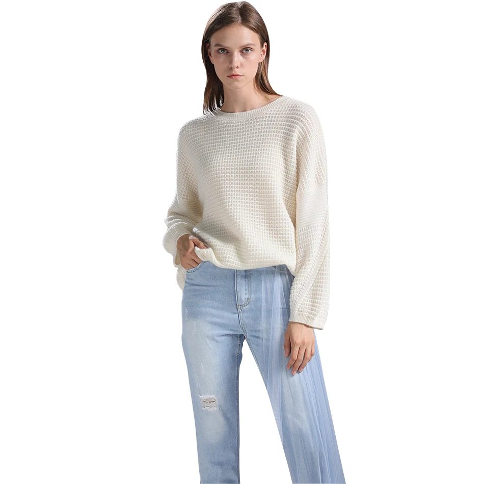 RONGFANGZI Inner Mongolian Cashmere Sweater Women Round Neck Dropped Shoulder Ribbed Hem Winter Thick 5 Gauge Knit in SlavaStore