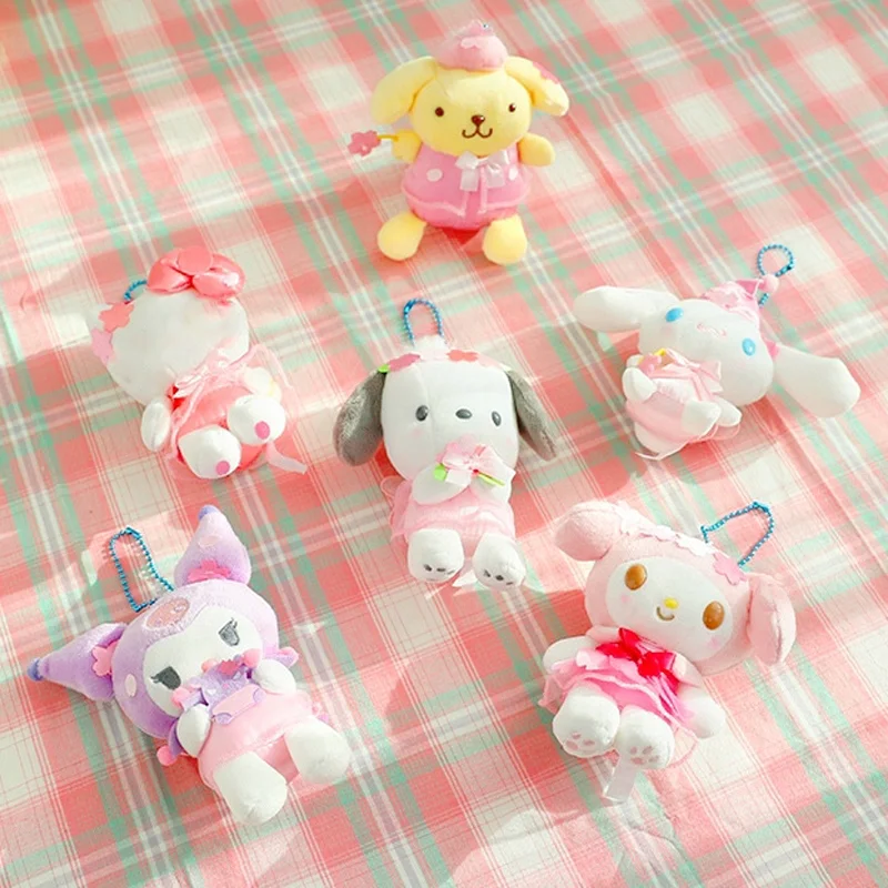 Colgante de peluche de la serie Hada de Las Flores, Kawaii juguete, pequeño Diablo, perro de grandes orejas, llavero de peluche de conejo Puding, muñeca