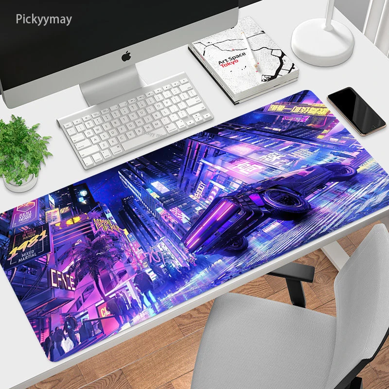 Cyberpunk hd Print Mouse Pad Espessado Borda de Bloqueio Jogos Superdimensionados Teclado Tapetes de Mesa Tapete Grande Tapete de Mesa 90x40cm - Imagem 3