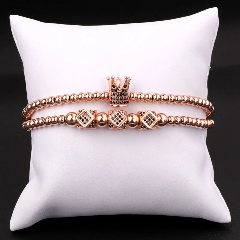 High Quality CZ Micro Pave Crown Charm Stainless Steel Beads Adjustable Bracelet Men Jewelry - Image 3