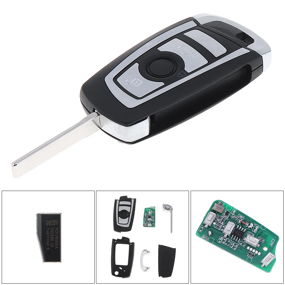

433MHz 4 Buttons Portable Keyless Uncut Flip Remote Key Fob with ID44 / PCF7935 Chip and HU92 Blade Fit for BMW Car Vehicle
