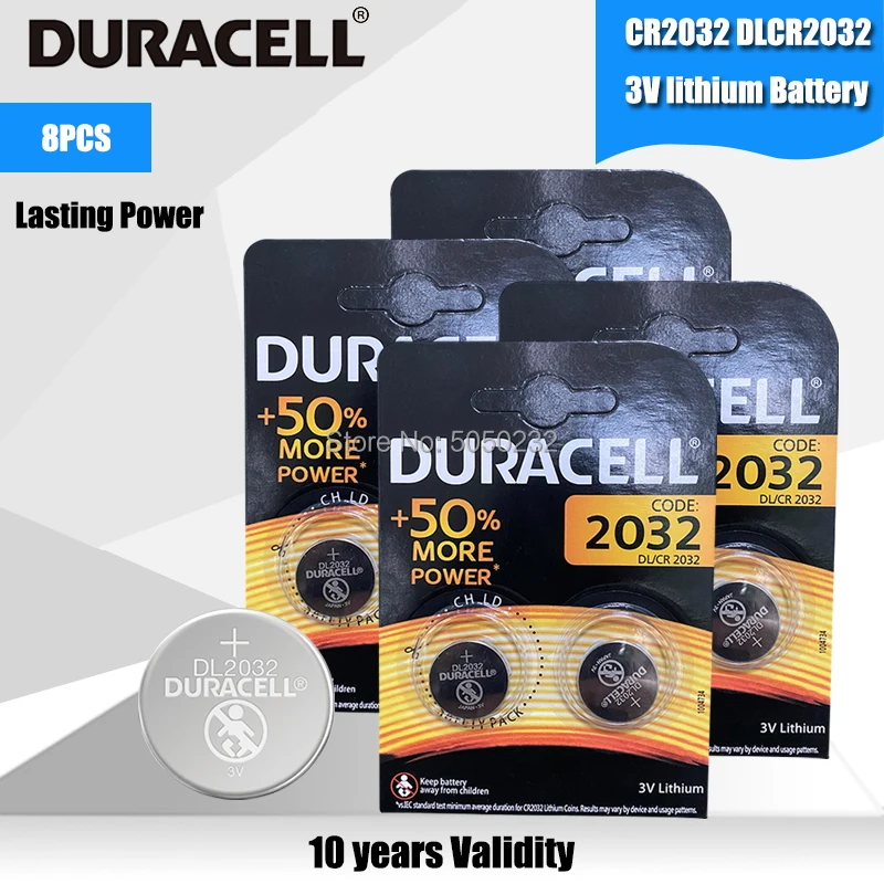 Кнопочные элементы DURACELL CR2032 8 шт. Литиевые Батарейки 3 в для часов игрушек