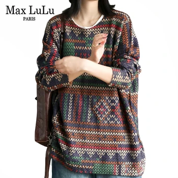 

Max LuLu 2019 Fashion Korean Ladies Punk Clothes Womens Knitted Printed Long Pullovers Casual Winter Warm Female Loose Sweaters