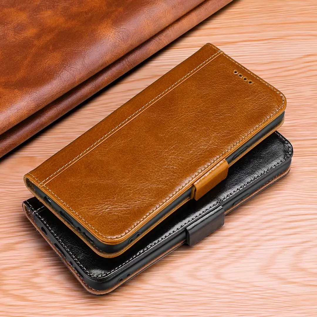 

Vintage Oil Wax Cow Hide Leather Flip Phone Case for Samsung Galaxy S8 S9 S10 Plus S10E Note 8 9 Luxury Cover Kickstand
