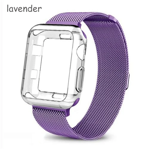 lavender Ремешок+ чехол для apple watch Band Milanese Loop apple watch 4 3 band iwatch band 42 мм 38 мм correa 44 мм/40 мм pulseira ремешок для часов - Цвет ремешка: lavender