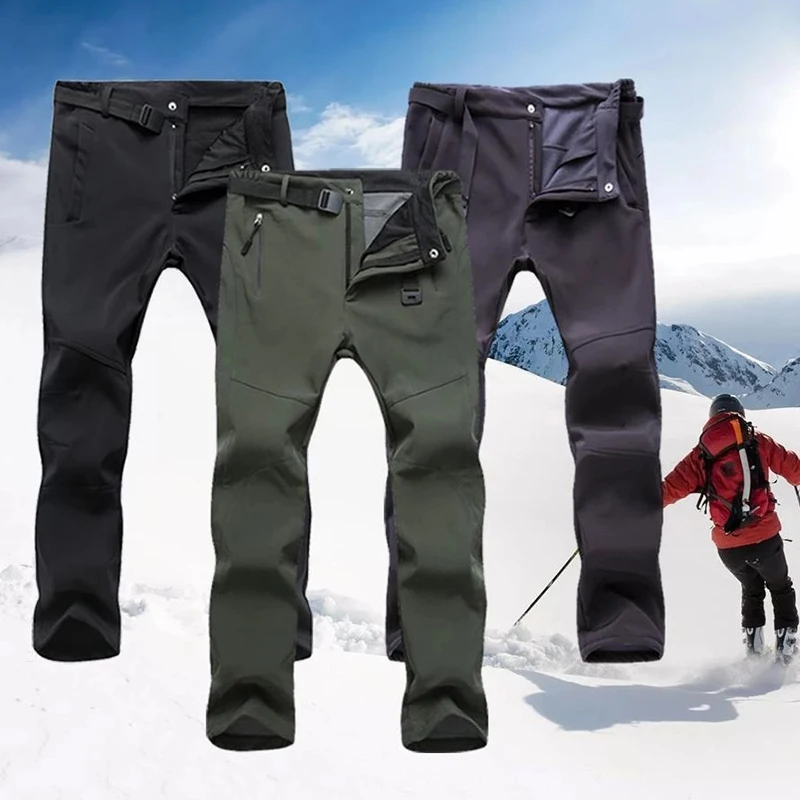 Спортивные штаны, флисовые походные брюки, теплые мужские зимние ветрозащитные лыжные походные горные брюки размера плюс S-5XL
