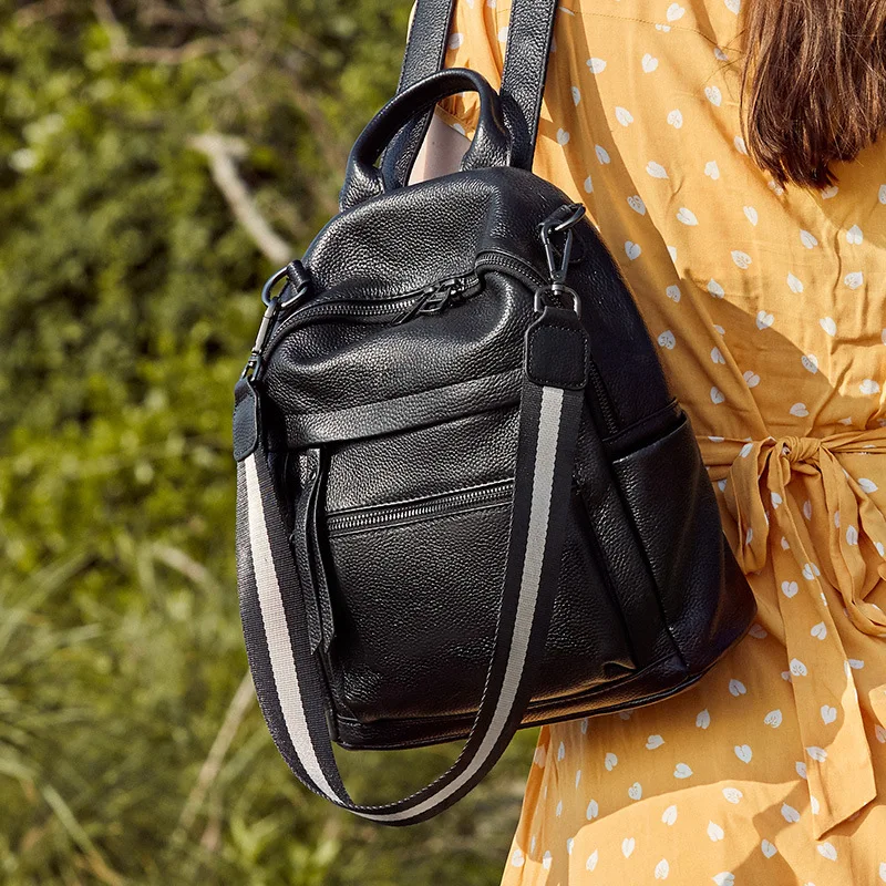 Zency классический черный женский рюкзак из натуральной кожи, повседневная дорожная сумка, Большой Вместительный ранец, высокое качество, школьный ранец