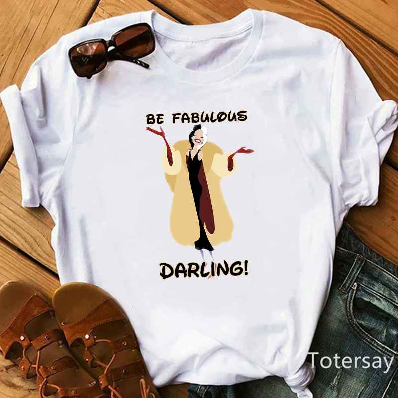 Women T Shirts Cruella De Vil Dogs Graphic T-shirt Female Clothes  Funny Cartoon T shirt Summer Tops Casual Oversized