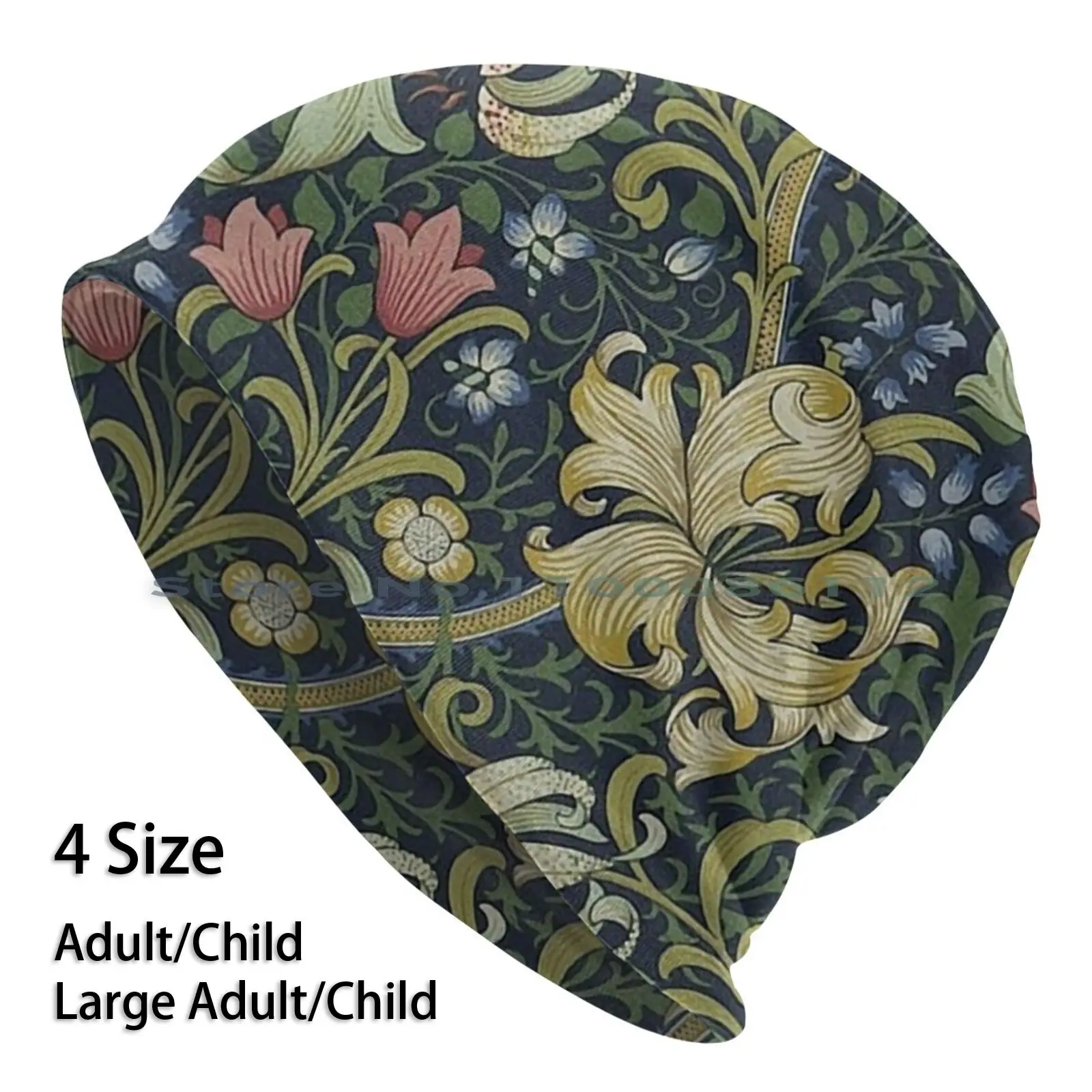 William Morris Golden Lily Pattern Beanies Knit Hat Flowers Plants Garden Floral Texture Designer |