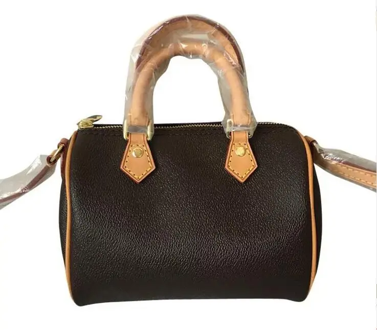 

Mini Europe and America New Fashion PU Women 25/15/20cm speedy Handbag Pillow Bag Brown flowers Bag