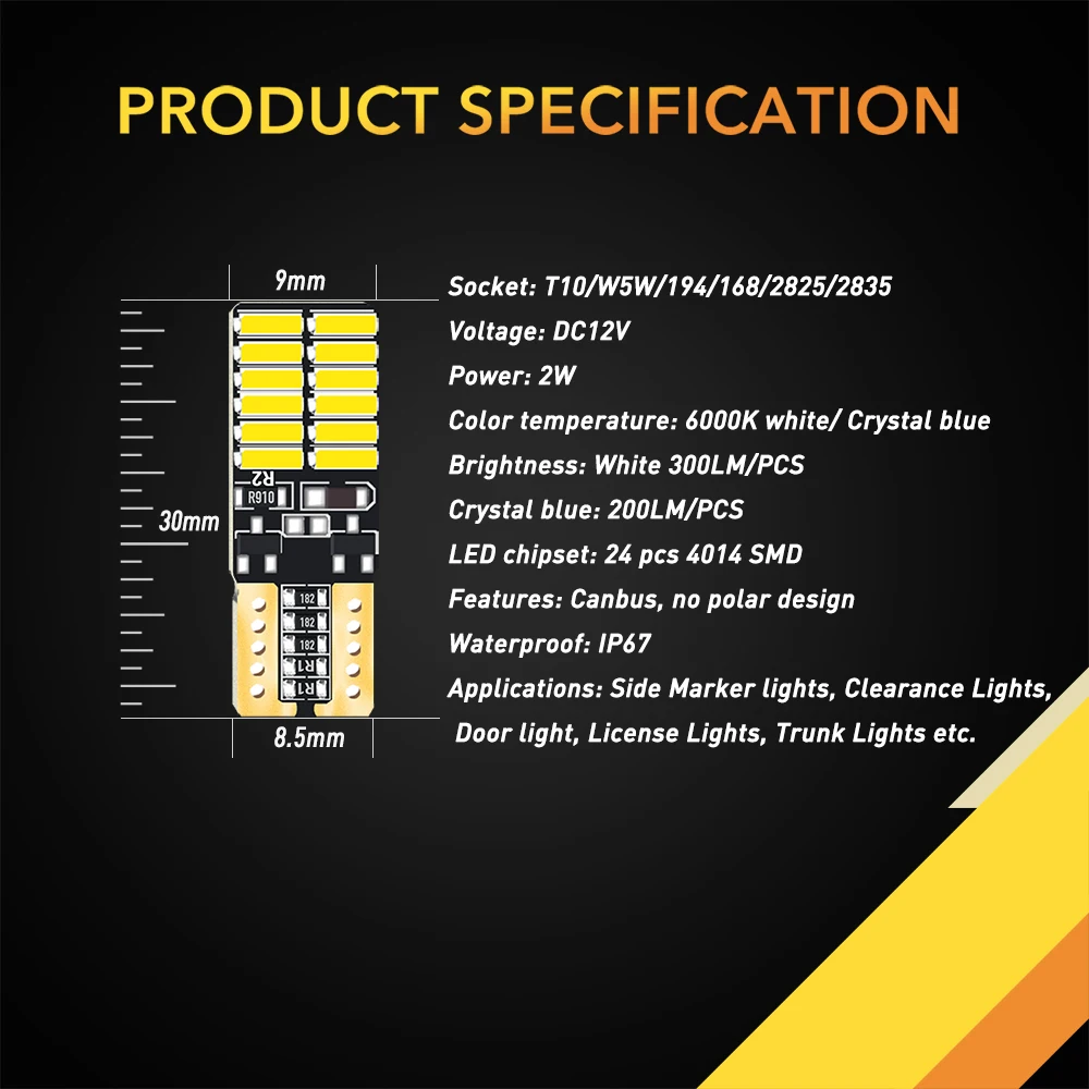 AUXITO 10 шт. W5W T10 светодиодный Canbus LED лампа для очистки автомобиля Подсветка салона для Audi BMW Mercedes Toyota ошибок автомобилей светодиодный 12V