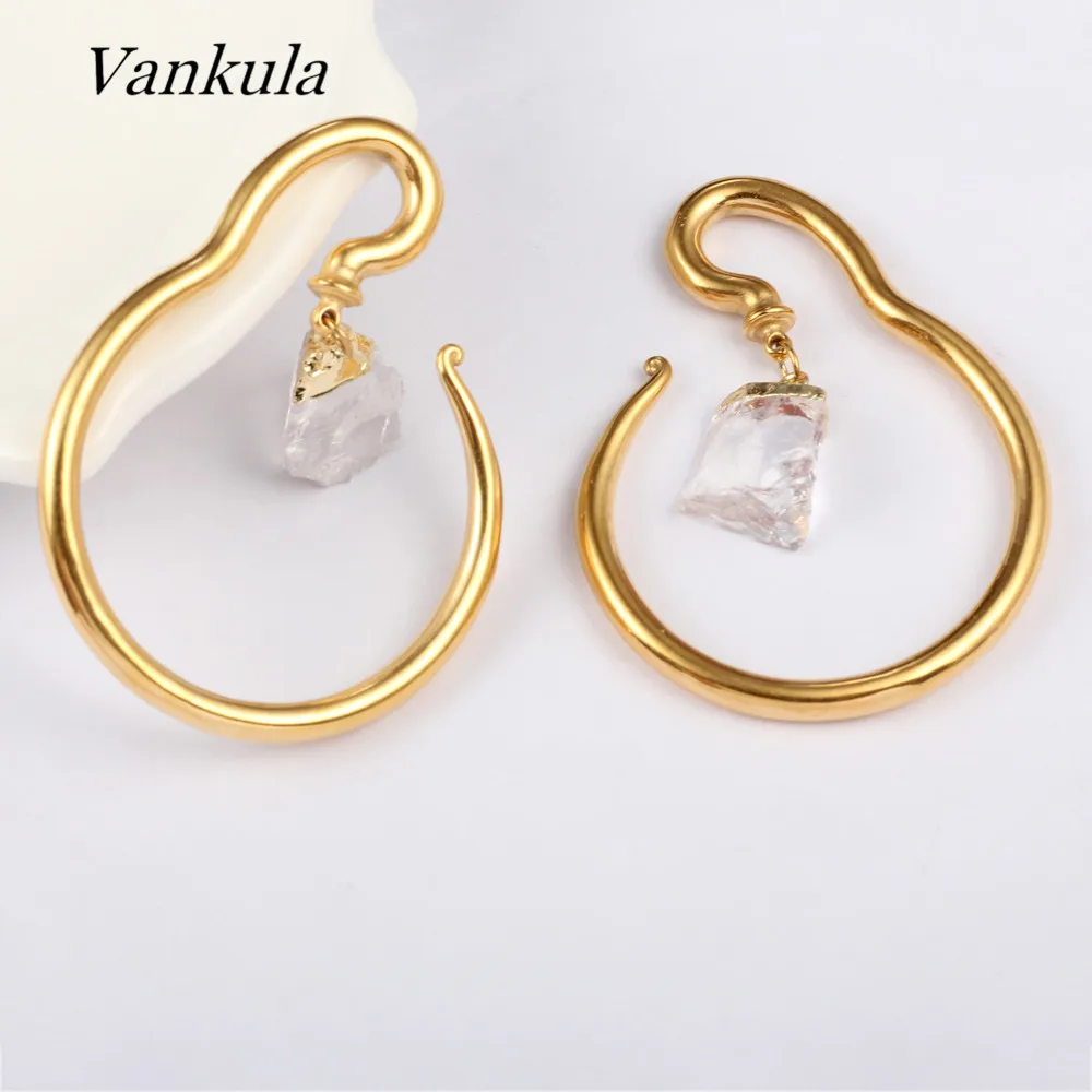 Vankula 2PCS 2021 Fashion Natural Stone Ear Weights Stainless Steel Plugs Hooks Gauges Expander Body Piercing Jewelry Earring