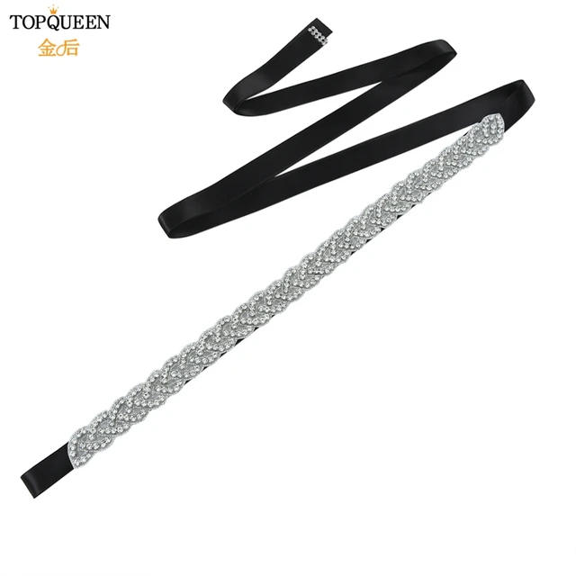 TOPQUEEN S216 Women's Rhinestones Belt Handmade Wedding Dresses Belt Marriage Bridal Ribbion Belts Wedding Bride Sash Party Belt Black ribbon