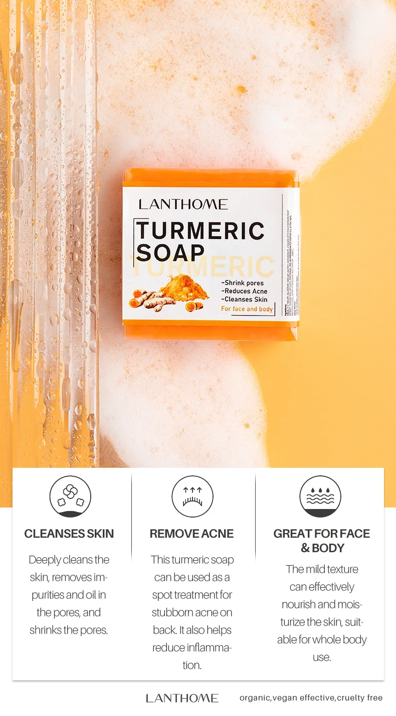 Anti-acne Turmeric Soap Cleans Skin Remove Mites Shrink Pores For Bath Handmade Natural Skin Whitening Soap Anti-inflammatory