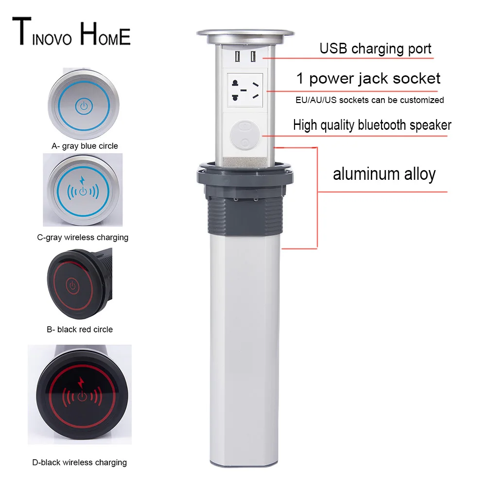 

EU /US /AU plug Electric lifting socket / Smart sensor switch/ Bluetooth speaker 1-position power jack with QI wireless charging