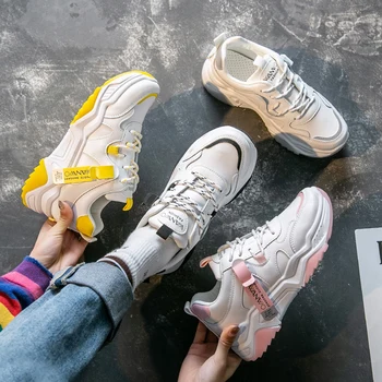 

2020 new leather sneakers running shoes wild ins spring breathable running shoes lace up comfortable summer women's sneakers