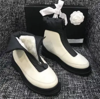 

Genuine Leather Round Toe Flat Platform Keep Warm Rabbit Fur Decoration Cold Protection Sweety Girl Snow Boots Zapatos De Mujer