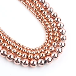 Silver Hematite Stone Round Beads for DIY Jewelry Crafting - 15'' Strand (Rose gold)