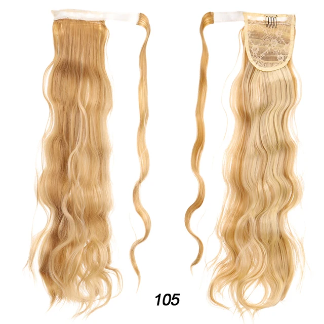 DIANQI Synthetic Corn Wavy Long Curly Ponytail Hairpiece Wrap on Clip Hair Extensions Black Pony Hair 105