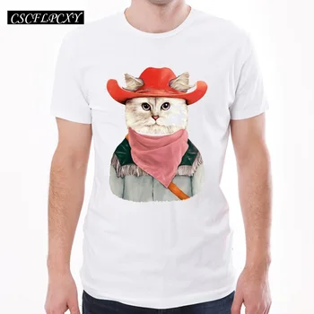 

2019 Fashion Men Tee Shirt Rodeo Cat T-Shirt High Quality Funny Cat Printed Cool Tops Short Sleeve Basic t shirts
