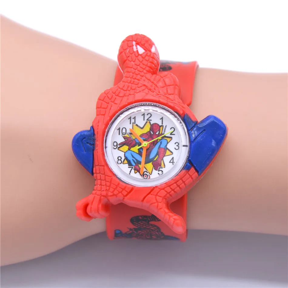 Spiderman Watch Часы для мальчиков с динозавром, 3D Мультяшные часы с животными для детей, игрушки, резиновые часы с ремешком, кварцевые часы - Цвет: Spiderman Watch
