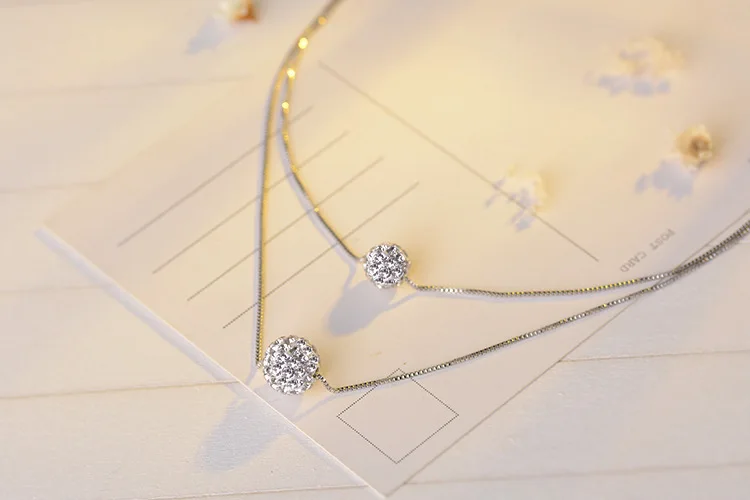 925 Sterling Silver Double Layer Shiny CZ Zirconia Crystal Lucky Ball Pendant Necklace For Women Gift pendant necklace,silver necklace,silver pendant