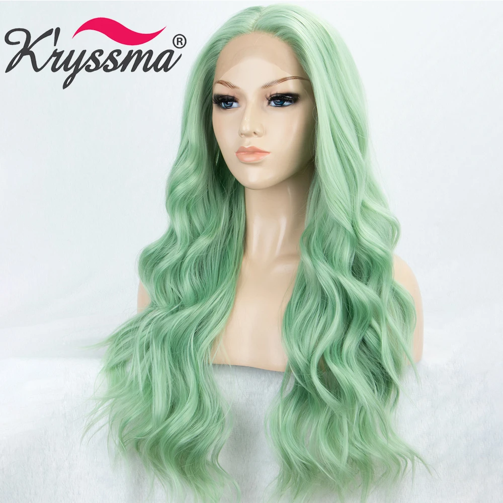Kryssma 13x3 кружева длинный зеленый парик синтетические волосы на фронте парики Волнистые Косплей парики для черных женщин термостойкие волокна синтетические парики