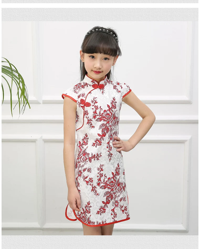 Элегантное платье Ципао для девочек, Vestidos Cheongsam, детская одежда, винтажная детская одежда с цветочным принтом, летние платья для маленьких