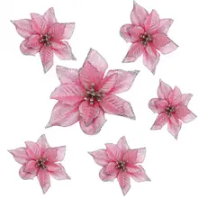 10pcs Flowerpot Artificial Flowers Home Christmas Tree Hotel Table Party Decor Fake Ornament Wreath Gift Glitter Poinsettia