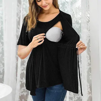 

Maternity Tops Maternity Clothes одежда для беременных Summer Fashion Short Sleeve Sashes Solid Nursing Tops shirt Free Ship