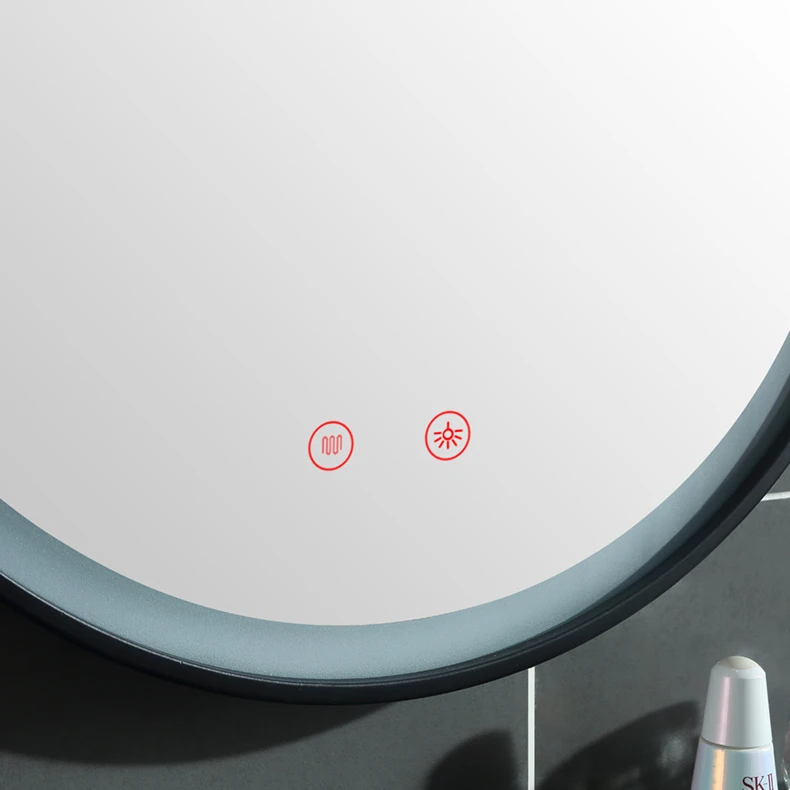 Умный сенсорный светодиодный светильник для ванной зеркало анти-туман настенный макияж зеркало черная рамка кованого железа край круглое зеркало