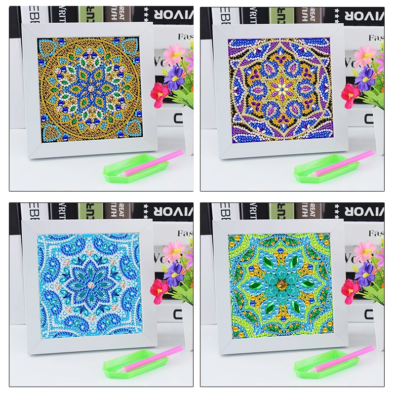 

Special Shaped DIY Full Drill Diamond Painting Flower Mandala Owl Embroidery Desktop Photo Frame Decoration Set Home Decor
