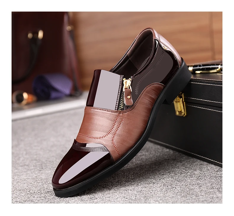 ZSAUAN/итальянские Мужские модельные туфли из искусственной кожи Удобные мужские туфли в деловом стиле на молнии мужские свадебные лоферы в британском стиле