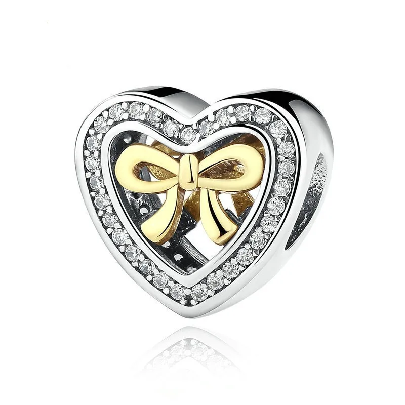 

Authentic 925 Sterling Silver Bound by Love Heart Clear CZ Charm fit Pandora European Beads Charms Bracelets Jewelry
