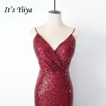 

It's Yiiya Evening Dress For Women Sequined Split Evening Gowns Spaghetti Strap Mermaid Floor Length Formal Evening Dresses K080