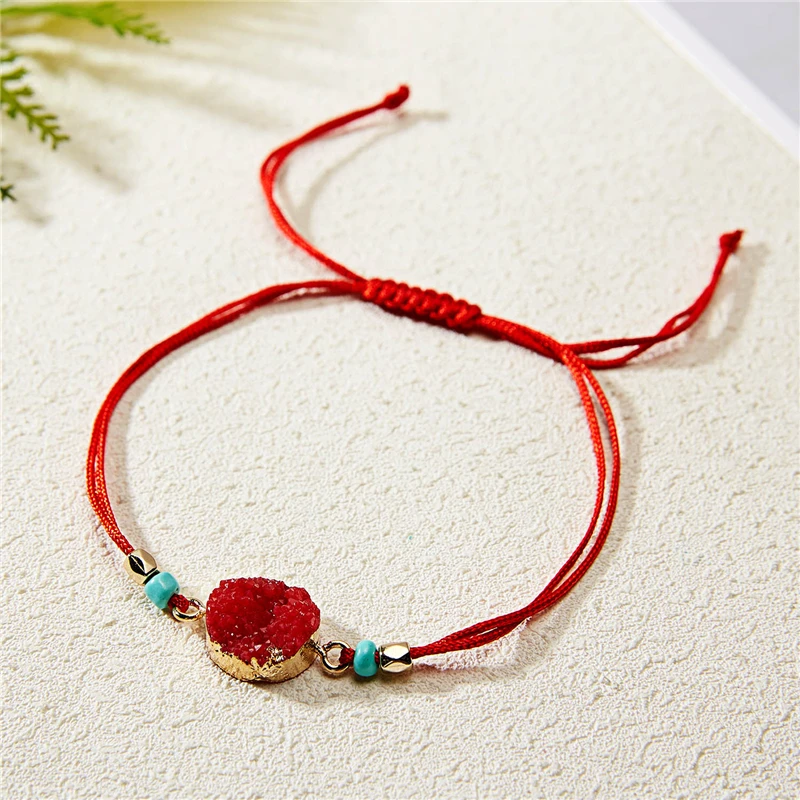 Красный веревочный плетеный браслет для мужчин/женщин натуральный ювелирный камень браслет хорошие друзья подарки для пары A30