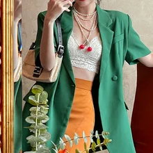 Aliexpress - Retro Spring and Summer 2021 New Short-sleeved Green Suit Jacket Women’s Thin Temperament Fashion Casual Small Suit Jacket