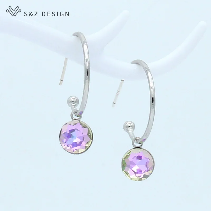 S&Z DESIGN New Fashion 585 Rose Gold Color Round Crystal Dangle Earrings For Women Wedding Party Jewelry