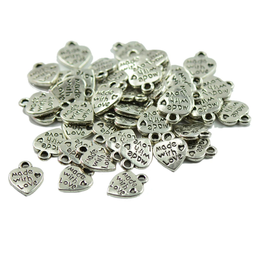Phenovo 50x Alloy Vintage Tibetan silver color Heart Charms Pendants for necklaces bracelets earrings DIY Crafts Jewelry Finding