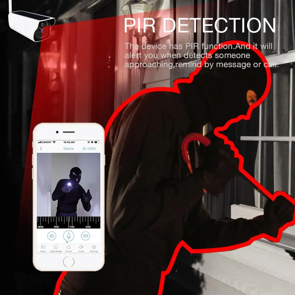 1080P Solar Wifi Camera Waterproof IP Camera Rechargeable Battery CCTV Security Surveillance with PIR Detection Night Vision