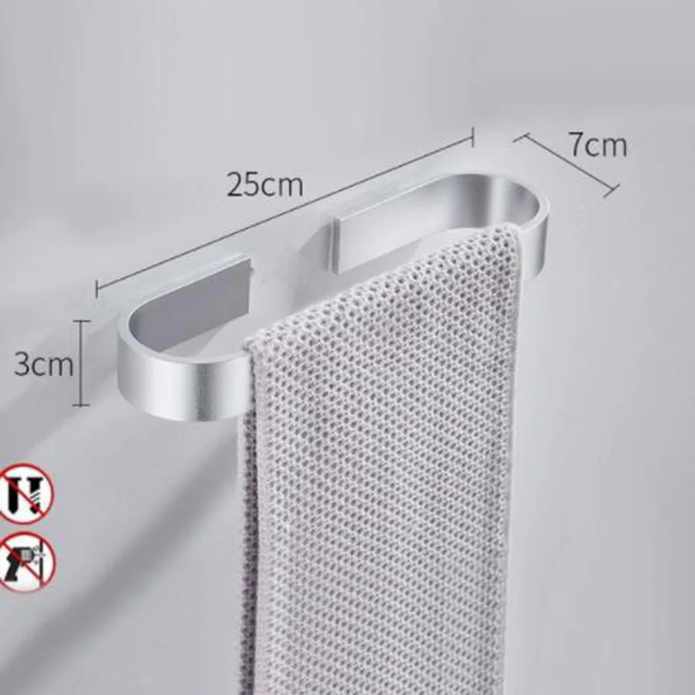25cm silver Настенный держатель для полотенец черного и серебристого цвета, держатель для полотенец, полки для хранения, аксессуары для ванной комнаты, многофункциональный домашний декор - Цвет: 25cm silver