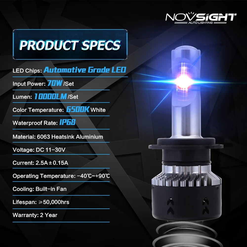 Novsight 70 Вт 10000LM Автомобильный светодиодный фары для автомобиля D1S H1 H3 H4 Hi/короче