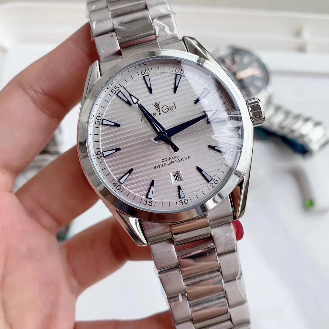 Роскошные брендовые Новые Мужские автоматические механические часы из нержавеющей стали черного и синего цвета со стеклянной задней частью Aqua Terra, водонепроницаемые спортивные часы, ограниченная серия AAA - Цвет: White Smooth