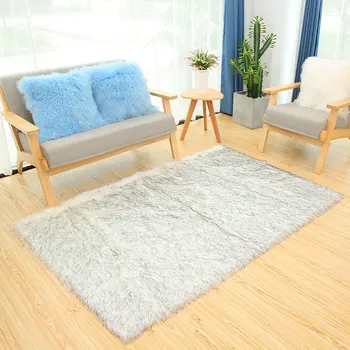 

ROWNFUR Living Room Bedroom Area Rug For Bath Children Non-slip Floor Mat Kid Soft White Big Bedside Artificial Sheepskin Carpet