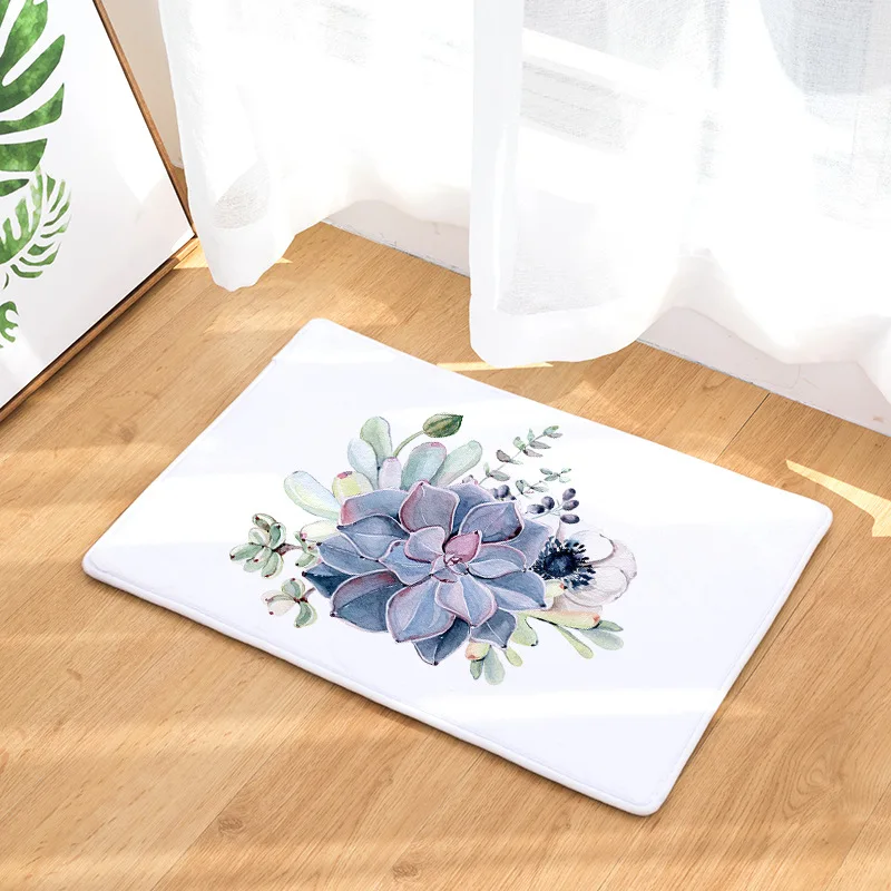 Watercolor Succulent Flower Tree Mat Bath Carpet Decorative Anti-Slip Mats Room Car Floor Bar Rugs Door Home Decor Gift - Цвет: Светло-серый